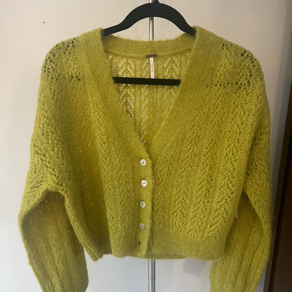 Free People Amelia V-Neck Cardigan Sweater Citronelle Heather Women's Size S